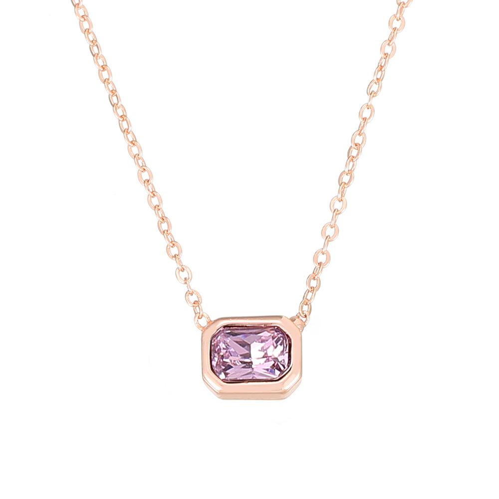 Minimalist Square Colorful Crystal Pendant Necklace for Women Rose Gold Color Choker Chain on The Neck Jewelry Girls Gift KCN044