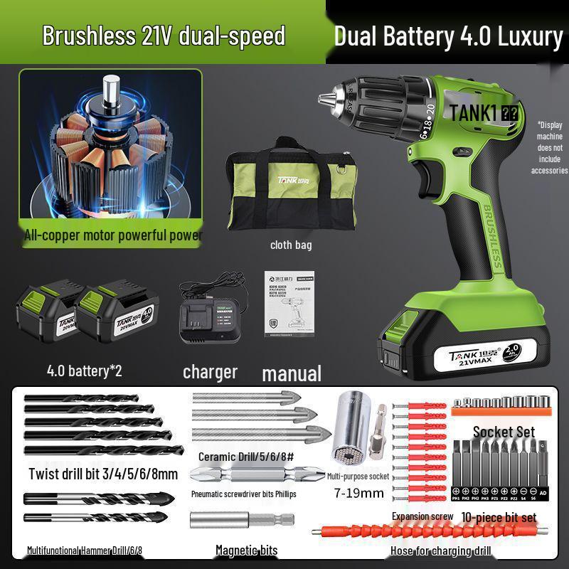 Rechargeable Brushless Electric Hand Drill & Screwdriver with Lithium Battery