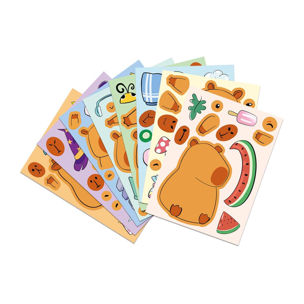8 Pictures/set of Capybara Face Change Graffiti Stickers Personality Make A Face Cartoon Puzzle Stickers