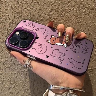 Pärchen Katzen Cartoon Hülle für iPhone 16 Pro Max Samsung A55 S24 Xiaomi Redmi Note 13 Pro 14C Huawei Honor 200 Stoßfeste Handyhülle Anti-Scratch-Cover