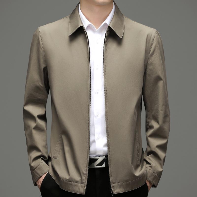 100% Cotton Men's Fashion Lapel Jacket - Perfect for Spring/Autumn Business Wear for Middle-Aged Leaders