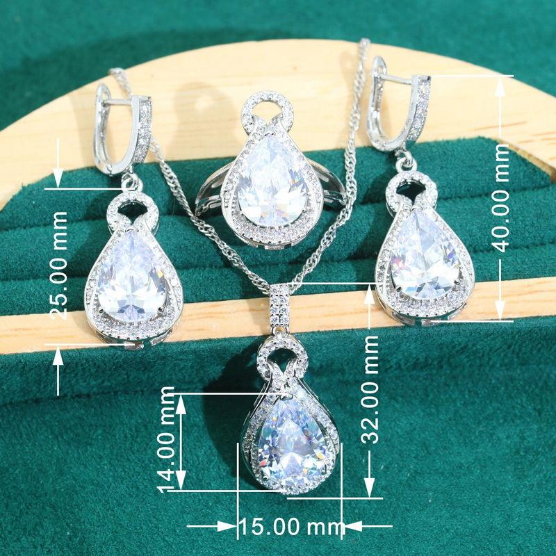 European and N Jewelry Anti Allergic Zircon Bracelet Necklace Earring Ring Full Diamond Jewelry Set