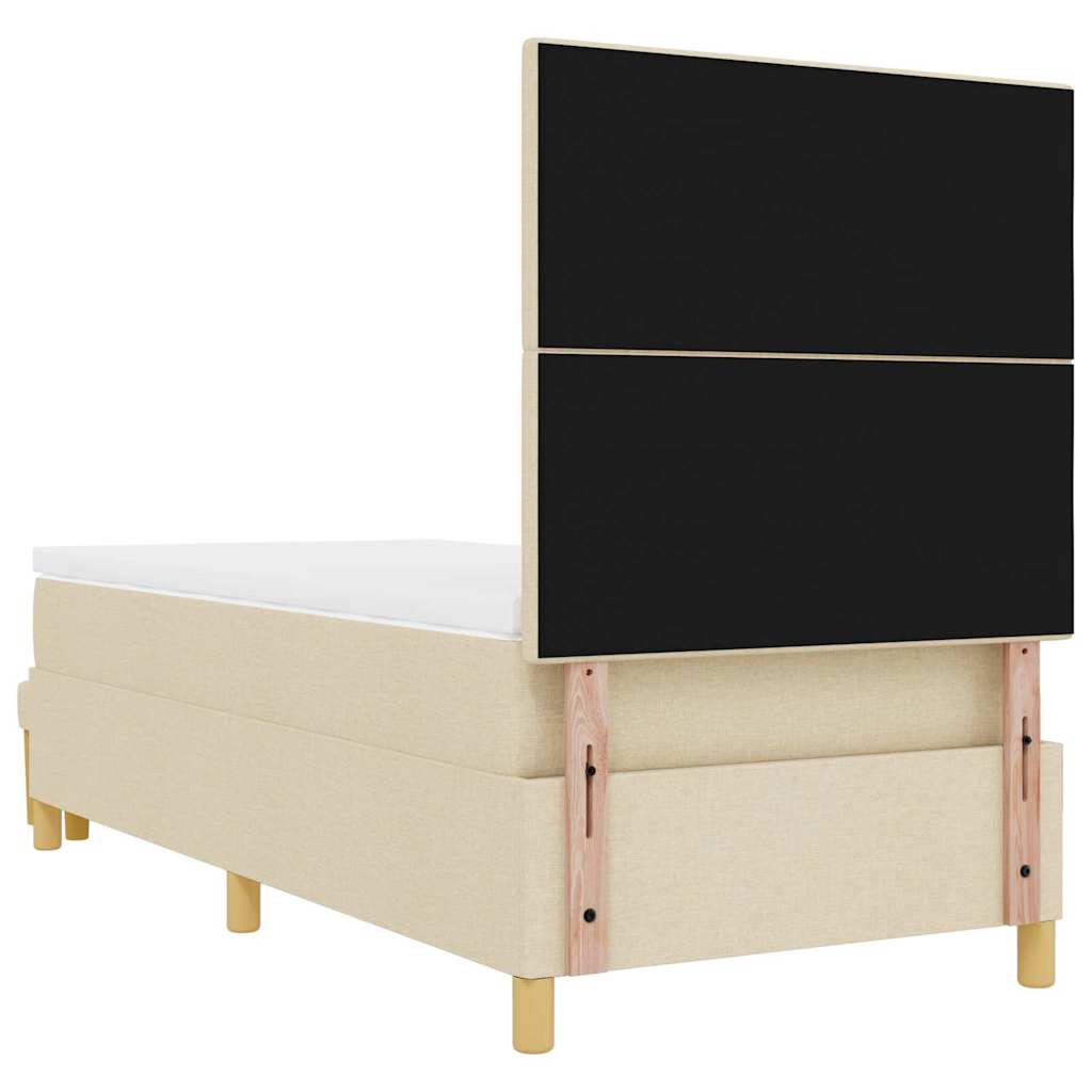 Box Spring Bed with Headboard Cream 190 X 90 Cm Fabric