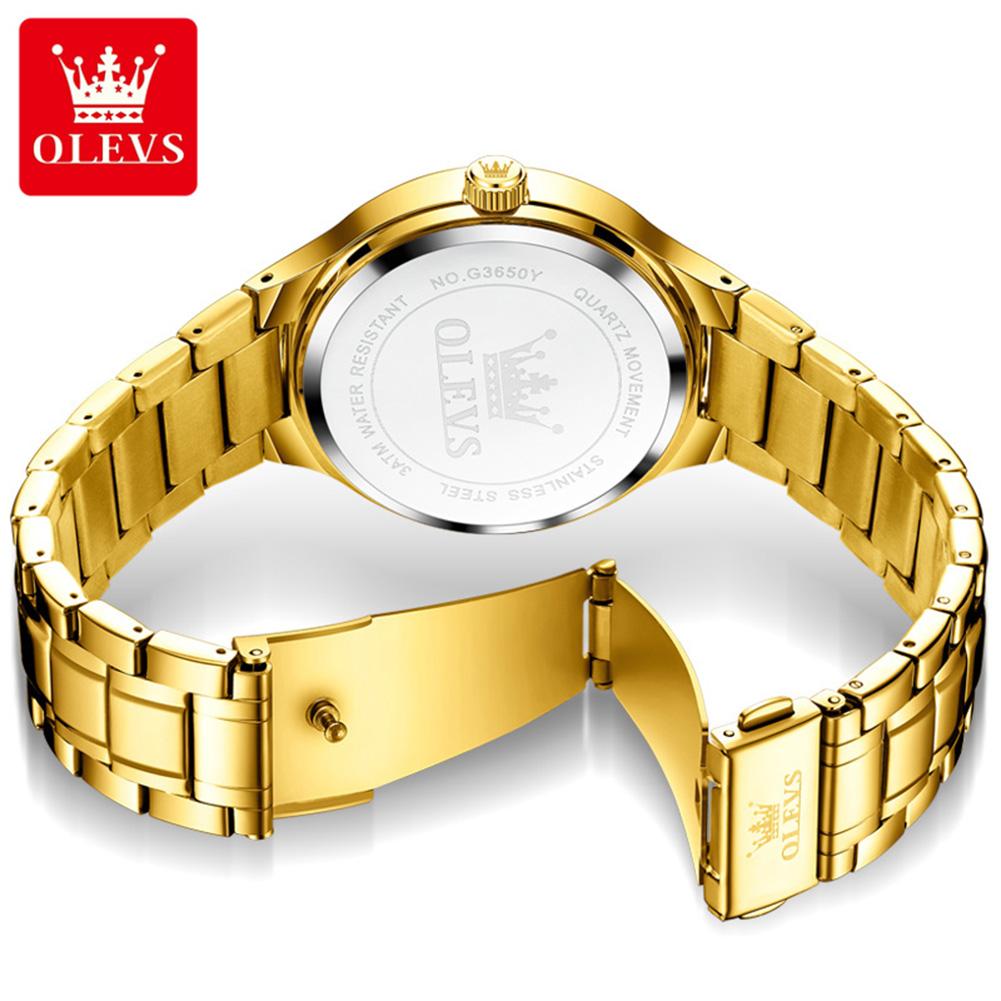 OLEVS Original Brand Luxury Quartz Watch for Men Gold Stainless Steel Strap Waterproof Luminous Auto Date Fashion Wristwatch Men