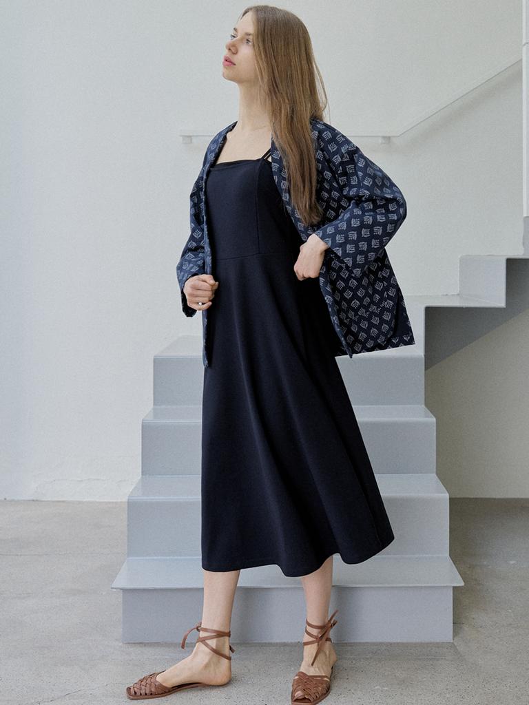 Avang Navy Sleeveless A-Line Long Dress - Navy