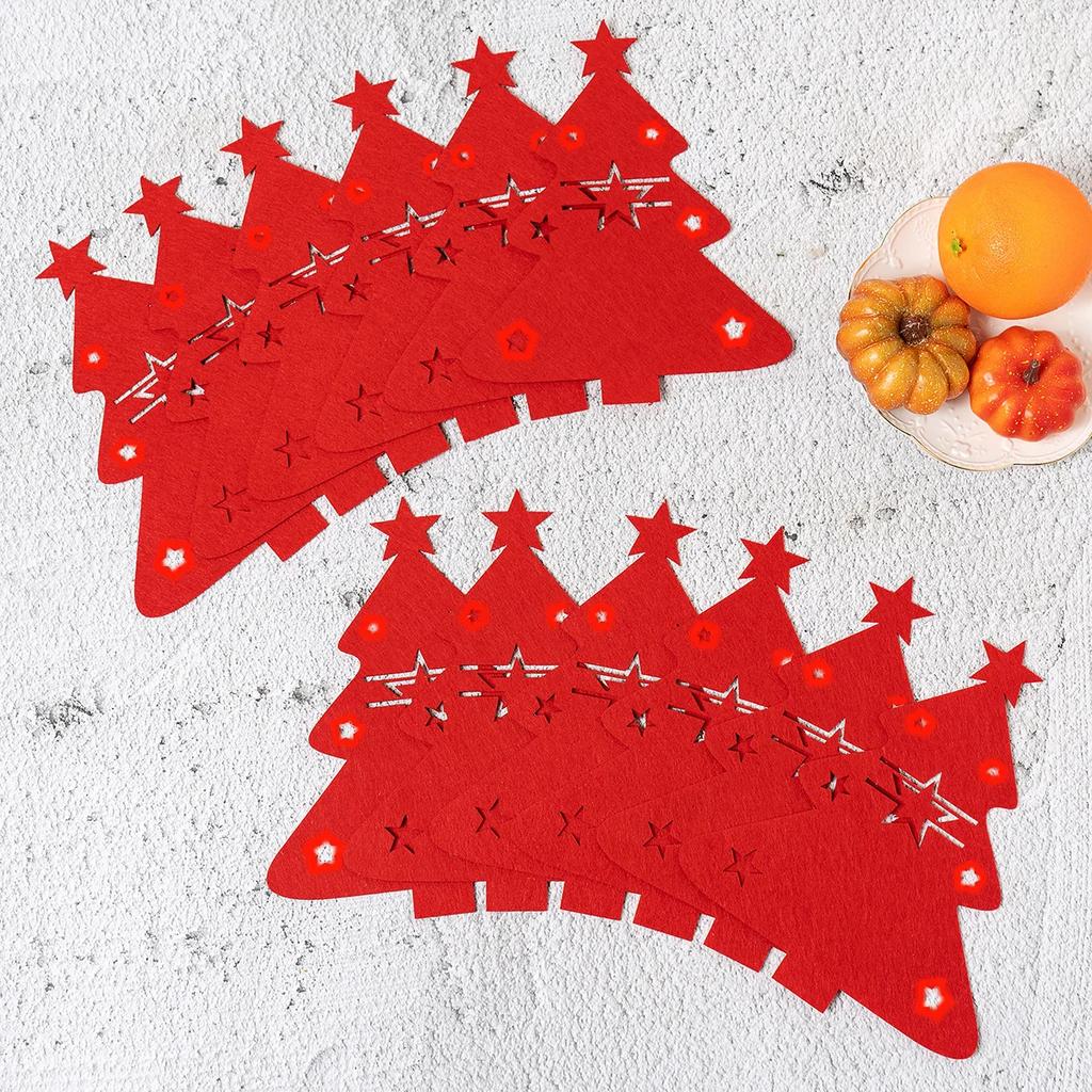 10/20pcs Red Green Xmas Tree Cutlery Knife Fork Spoon Covers Table Decor Christmas Tableware Pocket Holder Bags New Year Dinner