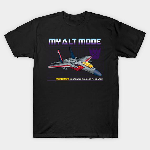 Men Black Print T-shirt Transformers G1 Alt Mode F15 Starscream No-Cut Transfer Paper Print Cotton Tshirt 4XL чёрный