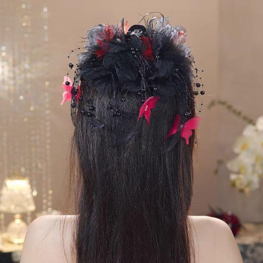 Feather Tassel Shark Clip Flower Bead Hair Accessories Luxury Shark Hair Claw Women