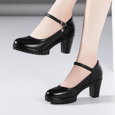 7CM 9CM 12CM Genuine Leather Casual High-heeled Shoes Sexy Ruslana Korshunova Thick Heels Platform Pumps Mary Janes Black White