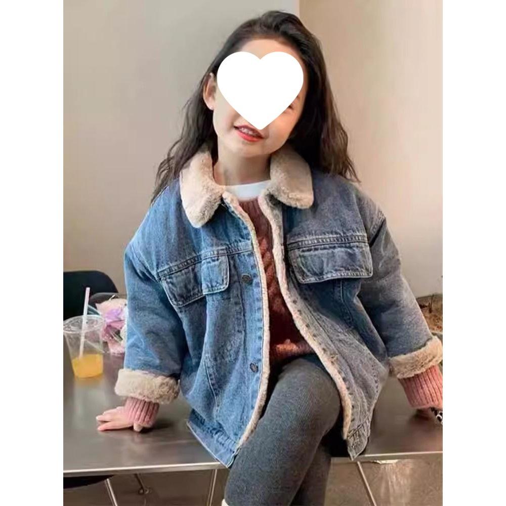 Trendy Plush-Lined Winter Denim Jacket for Girls 2025 - Korean Style