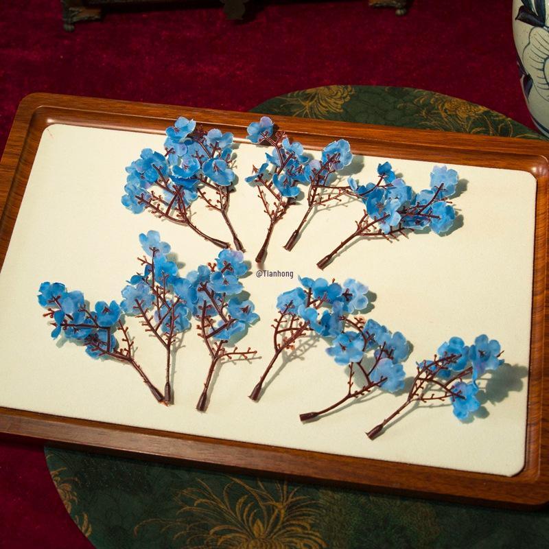 Blue Flower Bridal Headpiece - New Chinese Mori Style for Morning and Evening Gowns