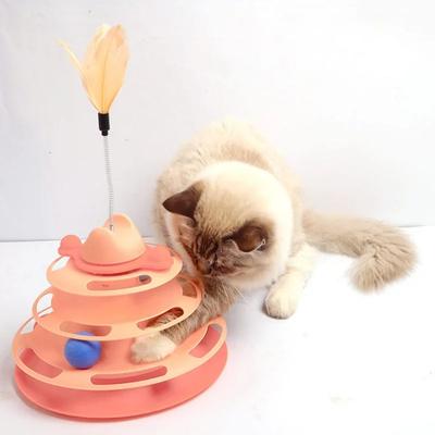 4-layer Rotatable Track Amusement Plate Cat Toy with Amusing Cat Stick Cat Intelligence Interactive Training Toy with Balls