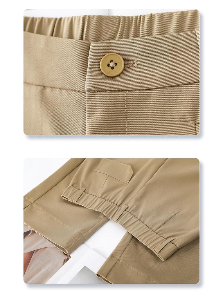 Women's Khaki High Waist Wide Leg Cropped Pants - Spring/Autumn 2025 Casual Slimming Trousers