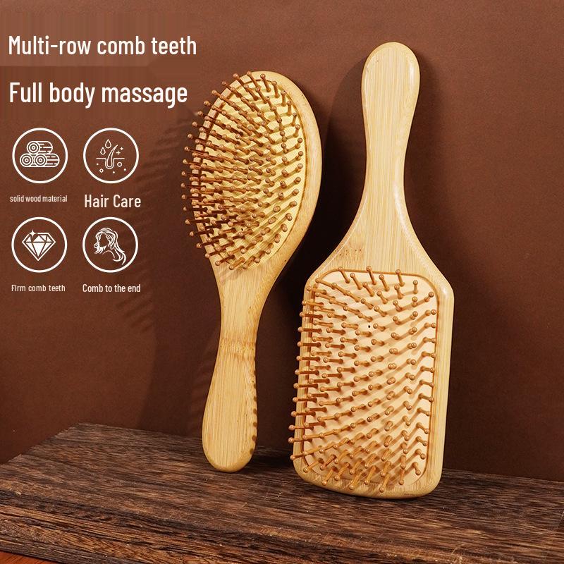 Natural Bamboo Air Cushion Comb - Solid Wood Scalp Massage & Hairdressing Comb for Straightening & Curling