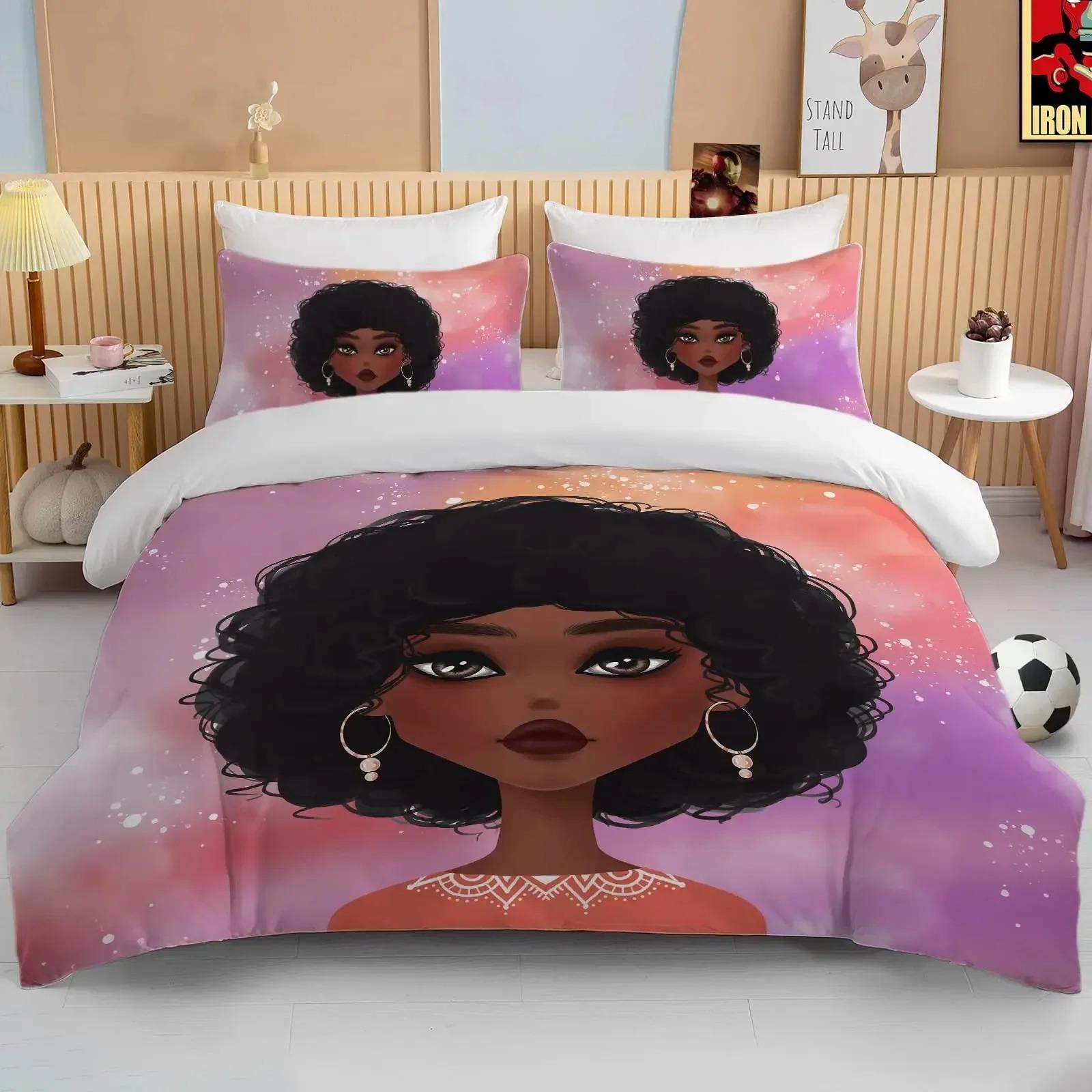 

African American Black Girl Duvet Cover SetBlack Girl Magic Bedding Set3D Comforter CoverBirthday Gift For Black Women Girls EU Single(135*200cm)3pcs