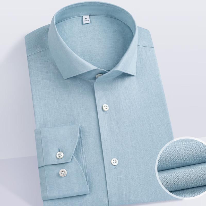 Men s 100% Linen Windsor Collar Long Sleeve Shirt XXL