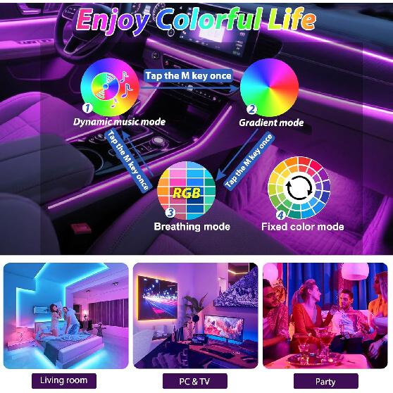6 In 1 Car Led Strip Lights With App Control, RGB Colors Interior Car Lights, Ambient Led Lighting Kit, 4 Light Flashing Modes, USB Neon Accessories