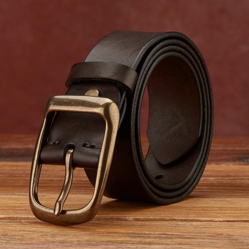 

Мужской ремень ручной работы в стиле ретро из коровьей кожи с медной пряжкой - Натуральная кожа, Универсальный повседневный стиль для всех возрастов 115cm