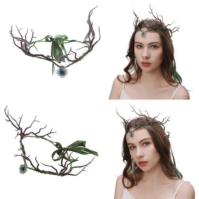 Dospělá větev čelenka s přívěskem z kamínků design osobnosti etnický styl žena cosplay vlasové doplňky