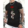 European Sizes Rose Printing Men'S Crew Neck Short Sleeve T-shirt, Casual Summer T-Shirt For Daily Wear And Vacation Resorts
