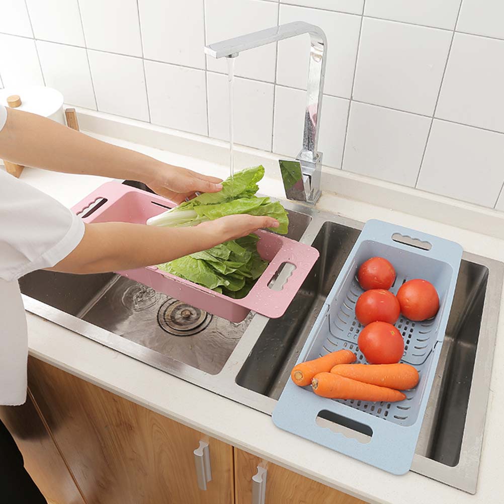 1PC Scalable Drain Rack Fruit Vegetable Drainer Basket Kitchen Tool