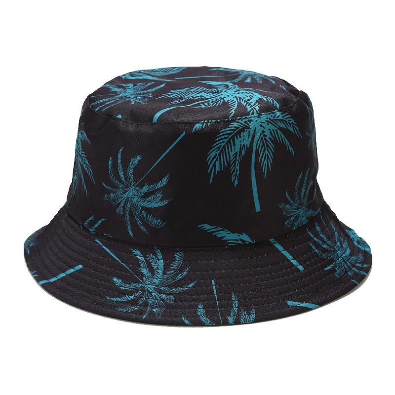 Brand New Fisherman Hats Men and Women Printed Coconut Palm Double-sided Bucket Hat Unisex Outdoor Travel Sun Visor Caps
