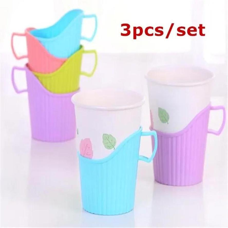 

3 Pcs Porable Plastic Disposable Paper Cup Holder Heat Cold Insulation Silicon Cup Holder