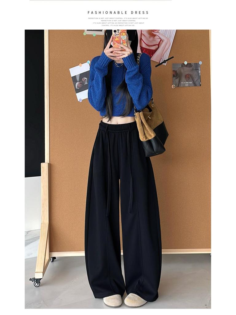 Women's Wide-Leg Brown Retro Pants, High-Waisted, Plus Velvet, Autumn/Winter 2025 Collection