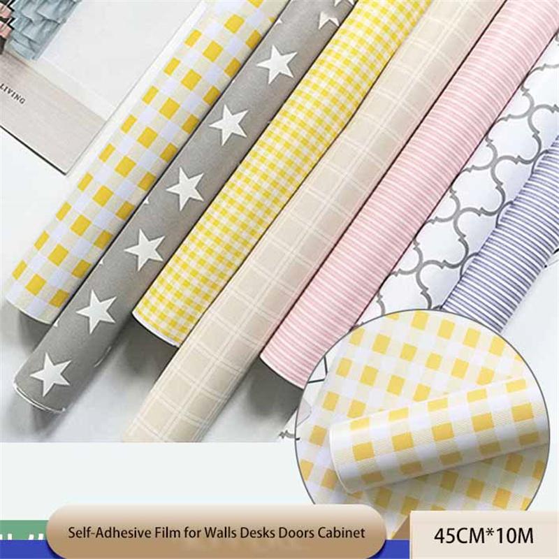 Self-adhesive Cartoon Stars Checkered Bedroom Wallpaper Wall Sticker PVC Desktop Wardrobe Furniture Decor Sticker