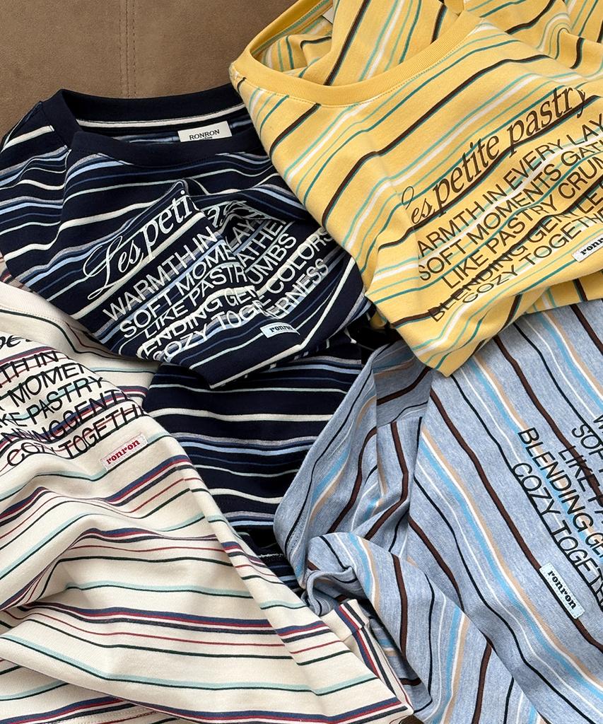 RONRON Multi Stripe Lettering T Shirt Yellow