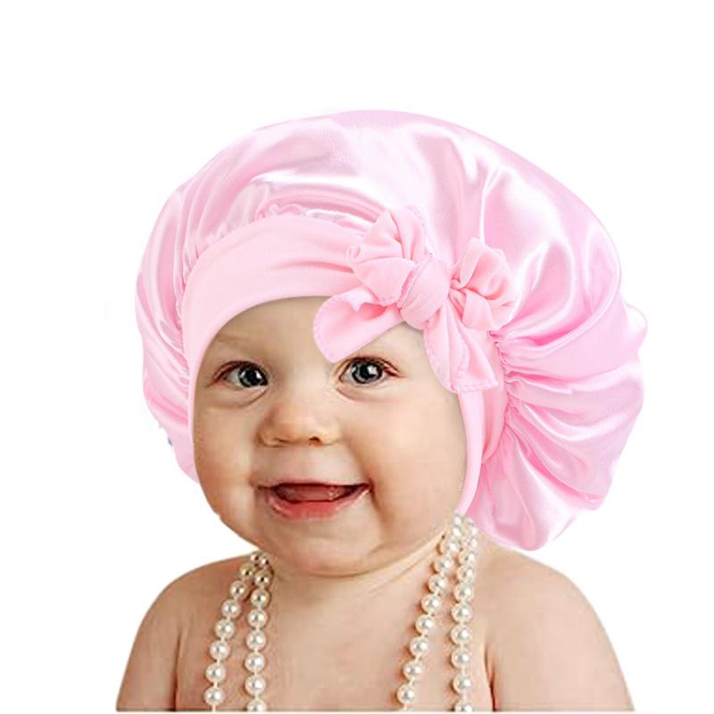 European and American popular wide-sided elastic streamer nightcap, children's bow solid color round hat home hat JDKB-21B