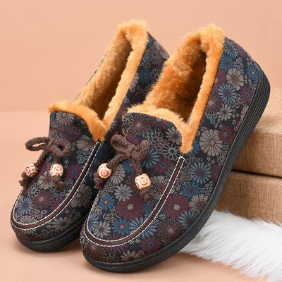 Cotton Shoes Women's Winter New Middle-aged and Elderly Flat-soled Mother Shoes with Velvet To Keep Warm Cotton Shoes Cotton Boots One Shoe