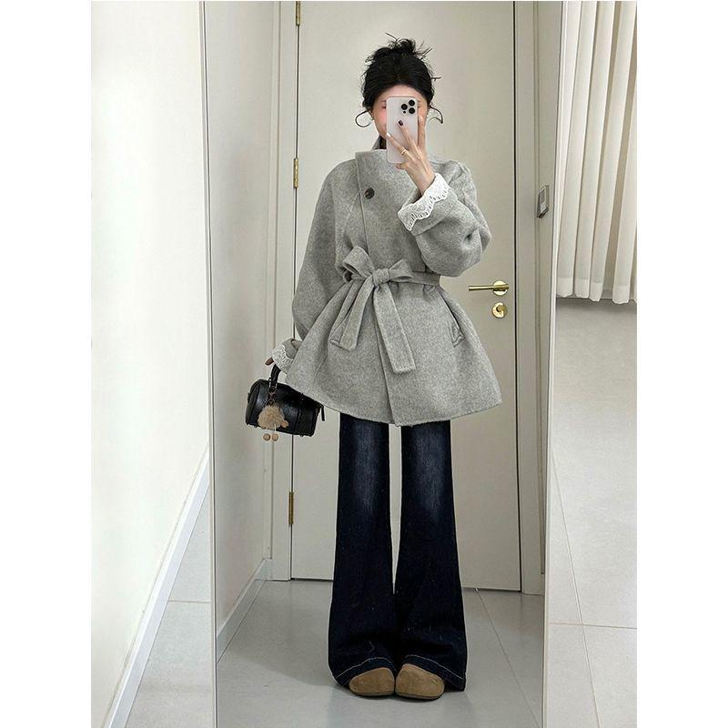 

Women s 2025 Winter Korean Wool Coat - Hepburn Style, Petite, Elegant, Popular XL (115-125 jin) світло-сірий колір
