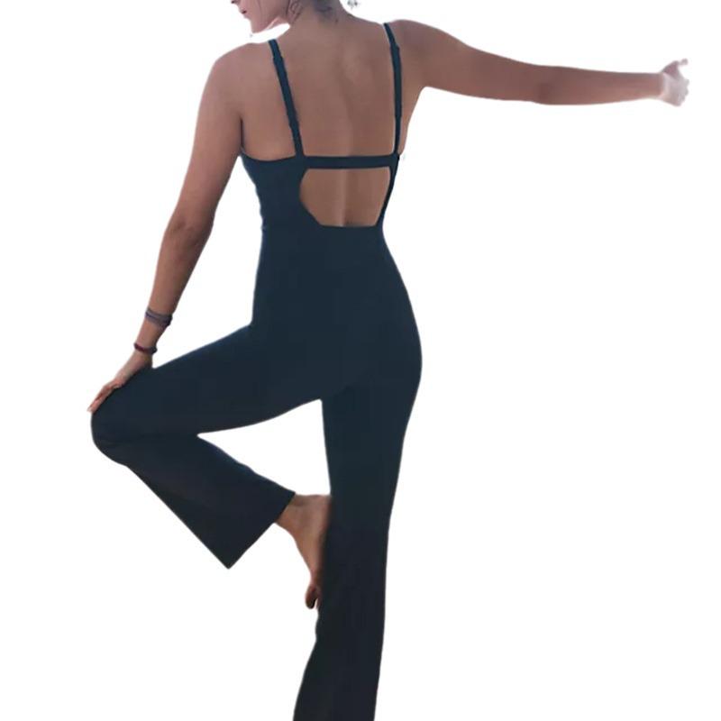 Solid Color Hollow Back Slim Fit Jumpsuit for Yoga and Running