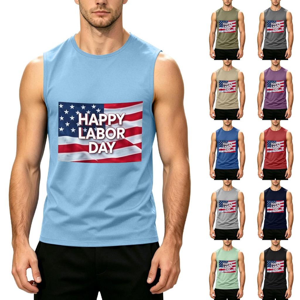 Men's Sleeveless Casual Tank Top Muscle Shirt with Printed Graphic for Labor Day Comfortable Fit Lightweight Summer Wear
