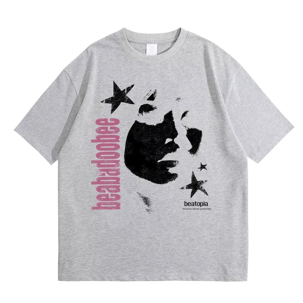 Beabadoobee Face Print T-shirt Men's Women Hip Hop Fashion Pop Music T Shirts Casual Cotton Short Sleeve T-shirt Tops Streetwear
