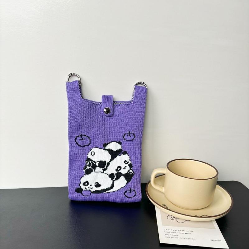 Panda Mobile Phone Bag Cute Knitted Bag High Sense Personality Versatile Dopamine Shoulder Messenger Bag Dopamine Wind