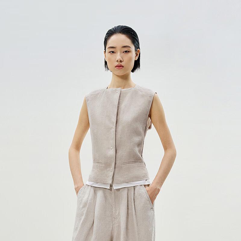 LESS 2025 Summer Straight Sleeveless Lapel Vest