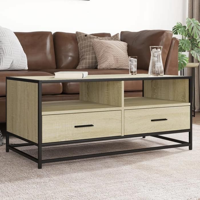 VidaXL Coffee Table Sonoma Oak 100x50x45cm Engineered Wood and Metal 848785