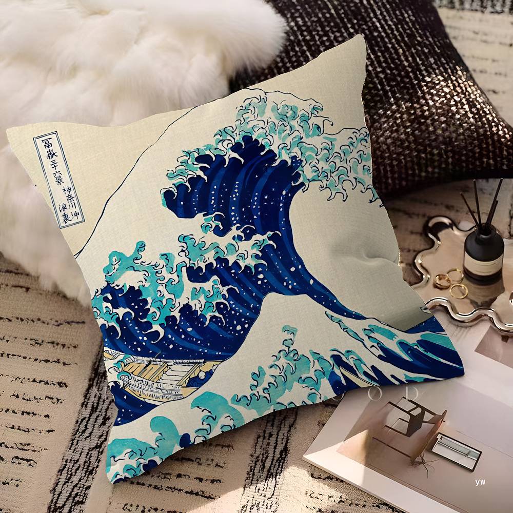 Famous Art the Great Wave Cushion Cover Car Throw Pillow Case For Sofa Car Christmas Gift 40x40cm 45x45cm