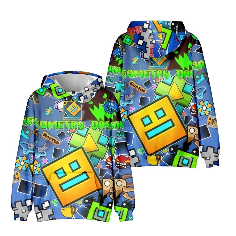 

Autumn Fashion Geometry Dash Cartoon Printed Hoodies Casual Long Sleeve Unisex Pullovers Streetwear Funny Clothes XXS
