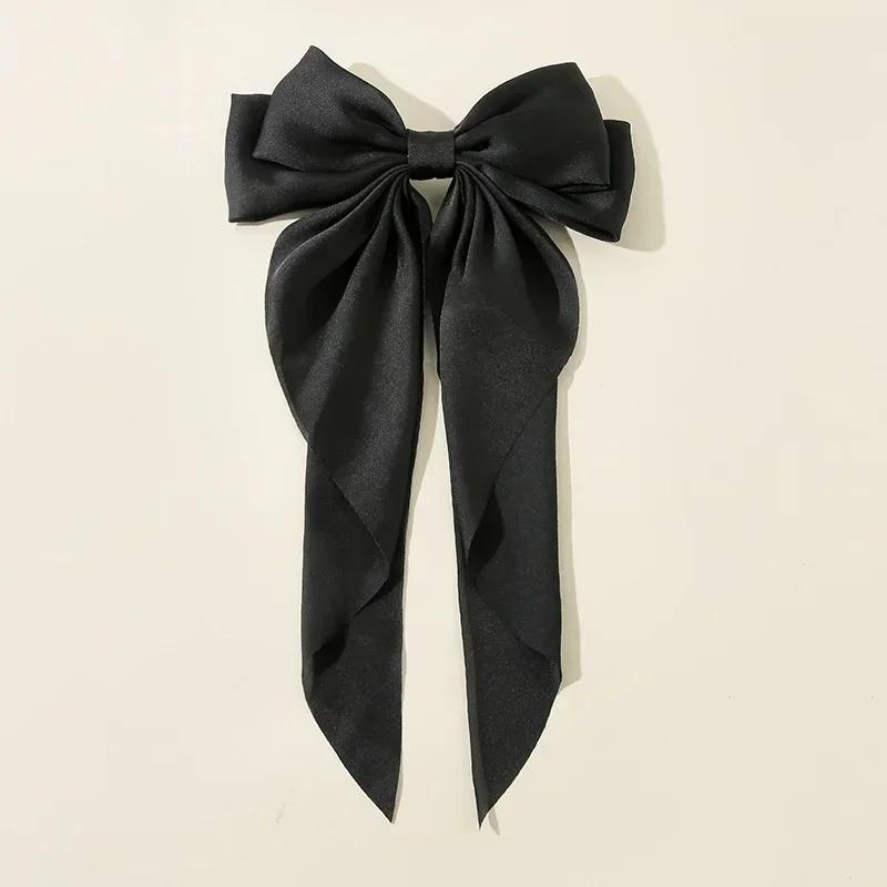 Korean Accessories Hair Clips for Women Girls Big Bowknot Solid Satin Long Ribbon Bows Spring Clamp Barette Cheveux Femme 2026