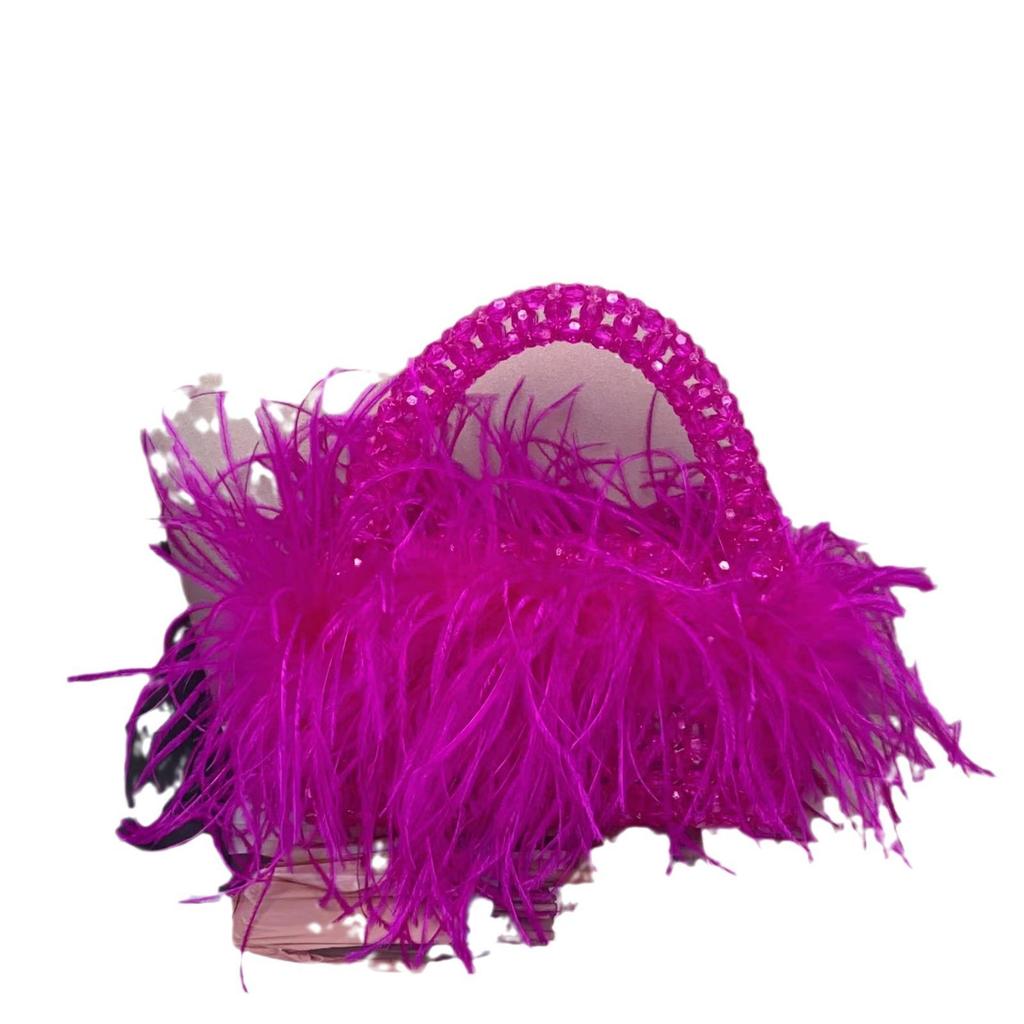 Luxury Candy-Colored Ostrich Feather Beaded Handbag