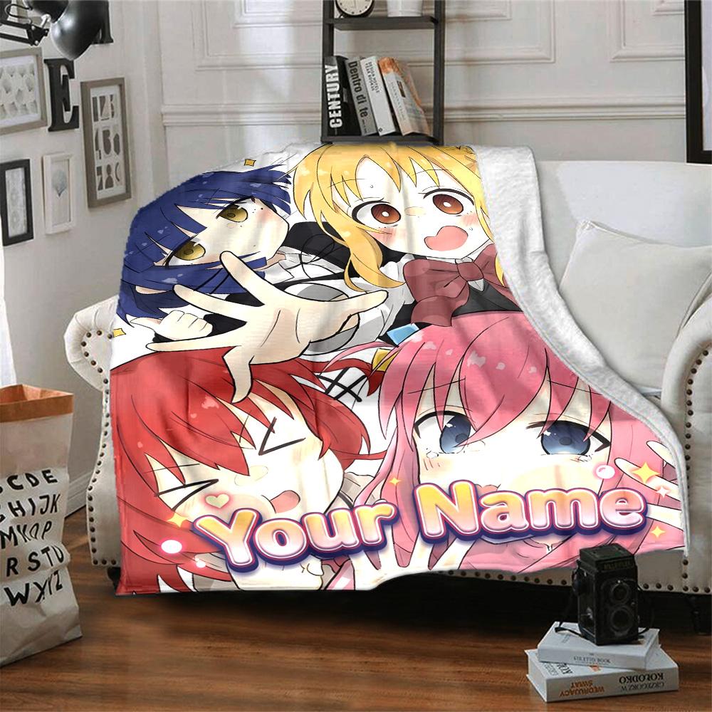 1pc BOCCHI THE ROCK Blanket with Custom Name, Gift, for Men and Women, Soft Blanket, Good for Sofa Bed Couch Travel, Lightweight Flannel Blanket