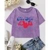 Creative Art Letter Strawberry Fruit Print Washed T Shirt Women Cotton Y2K T-Shirt Slim Crewneck Clothes Comfortable Top