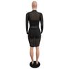 Women’s Sexy Three Piece Outfit Long Sleeve  Sexy Sheer Ruched  Mesh Dress with Vest and Shorts