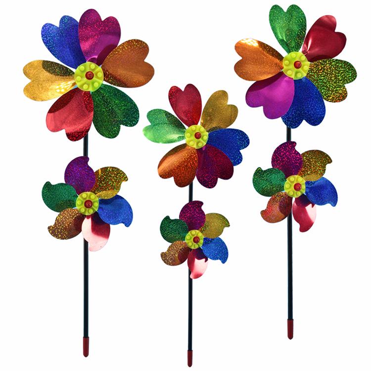 Colorful Double-Layer Six-Leaf Petal Windmill - 58cm, Eco-Friendly PVC, Perfect for Outdoor Fun.