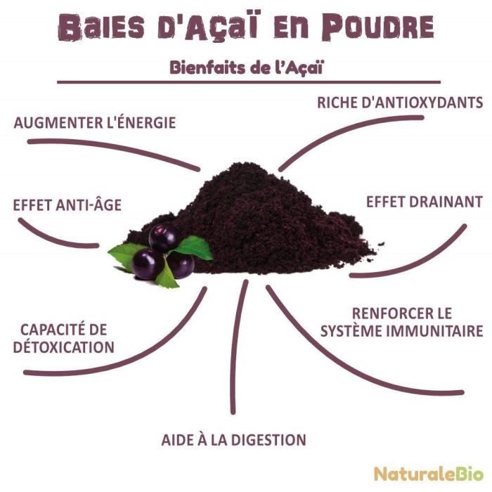 Poudre de baies d’ açai bio [ freeze - dried ] 50g -pure organic acai berry powder -100% produit au brésil, lyophilisé, cru et