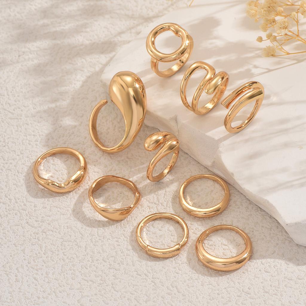 Wind lady geometric ring set, small self-test opening adjustable design, high-end ring versatile