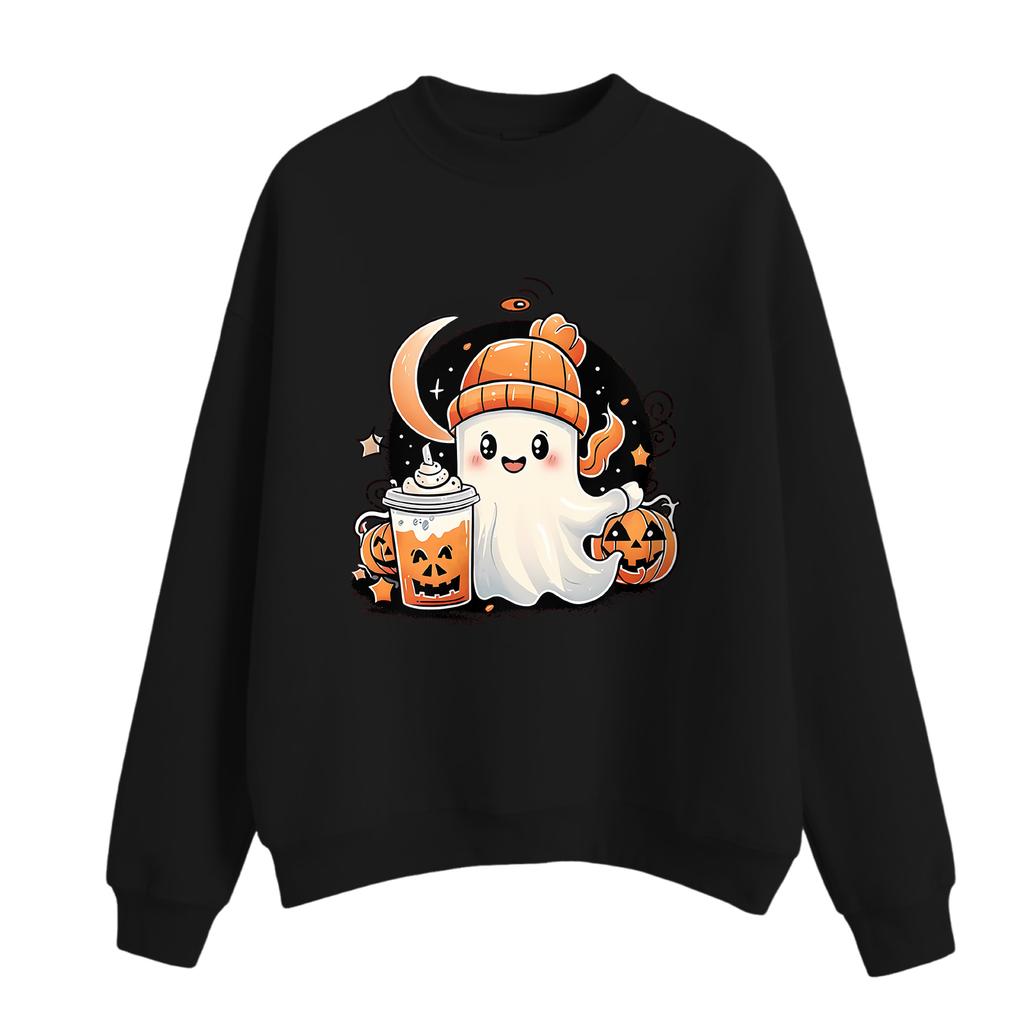 Women's Casual Fashion Round Neck Long Sleeve Halloween Printed Sweatshirt